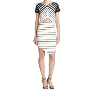 Bec & Bridge Zodiac Asymmetrical Hem Bodycon Dress Black & White Striped Angle 4